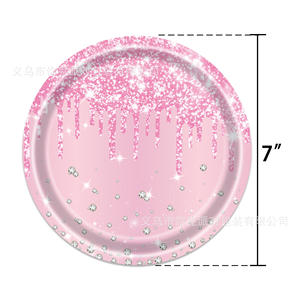 Ensemble <span class=keywords><strong>de</strong></span> vaisselle <span class=keywords><strong>de</strong></span> fête en diamant doré, assiettes en papier jetables, gobelets, serviettes pour fête d'anniversaire d'enfants - Product Image 3