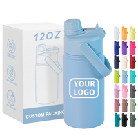 Bouteille d'eau pour enfants certifiée CPC, 12 oz, double paroi en acier inoxydable, anti-fuite, isolée sous vide, logo ODM personnalisé, double couvercle