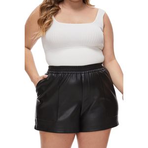 Fahsyee Plus Size Noir Polyester Shorts Faux Élastique Taille Haute PU Pleather Casual Shorts avec Poches Tailles 0X-4X - Product Image 2