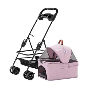 Luxury Detachable Pet Trolley Waterproof Fabric Distribution Cup Holder Four-wheeled Style