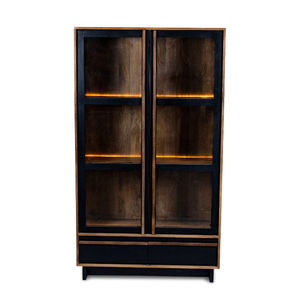 Vitrine en bois noir et naturel Oxberg avec portes en verre et étagères LED - Product Image 2