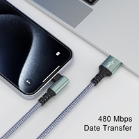 Accesorios para Móviles, Cable de Carga Rápida de 2 m (6 pies) con Trenzado de Nailon de 18 W, Ángulo Recto, USB a Tipo C de 90 Grados para Teléfono Móvil