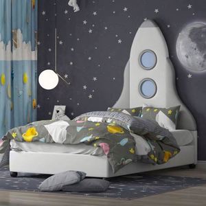 Lit de jour pour enfants Rocket Ship en bois massif, moderne et confortable, avec rangement et design aventure de dessin animé pour chambre à coucher - Product Image 2