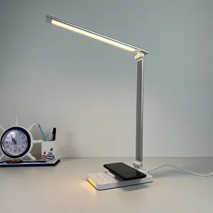 Touch Control 5 Colors Temperature Slide Dimmable Table Lamp With Wireless Charging lamp for desk with witeless phone charger