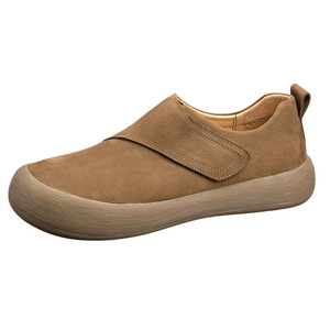 Chaussures de marche en cuir véritable à enfiler, bout rond, doublure en maille respirante, semelle extérieure en caoutchouc, chaussures décontractées confortables pour hommes - Product Image 4