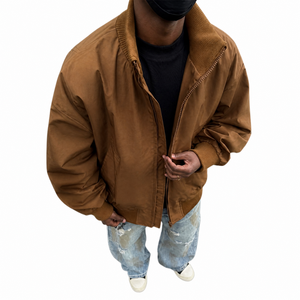 Factory Custom Oversized Washed Bomber Stand Fall Zipper <b>Jacket</b> 8058 Unisex Streetwear Loose Stand Collar Windbreaker <b>Men</b> Coat - Product Image 3