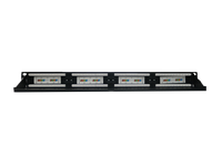 Panel de Conexiones de Red Cat5e Negro de 24 Puertos, 1U, 19 Pulgadas, Sin Blindaje, Económico y Confiable, para Redes de Oficina y Hogar