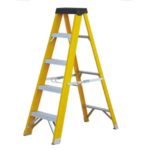 EN131and GS安全标准高品质黄色玻璃纤维折叠梯子sllip耐横档