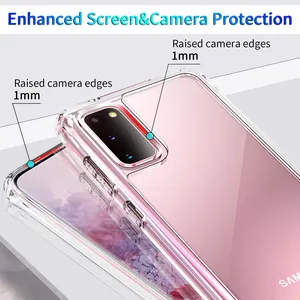 Capa de telefone transparente à prova de choque para PC Samsung Galaxy S20 Plus Acessório de proteção na moda rosa