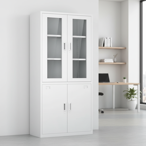 Precio al por mayor: Moderno archivador metálico de acero de 2 niveles y 4 puertas, con estantes ajustables y desmontables, para uso en oficinas y escuelas. - Product Image 2