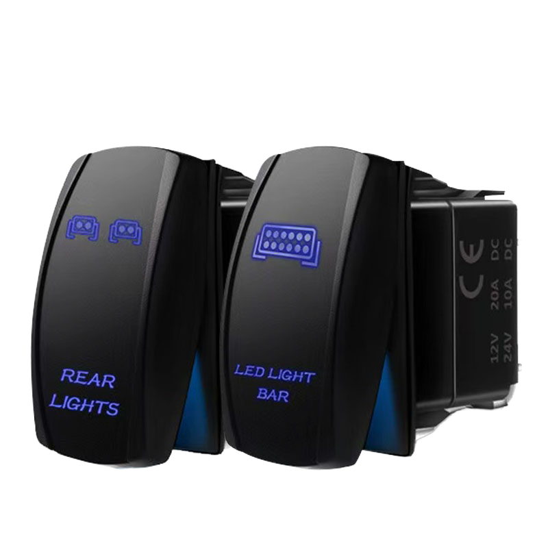 FLUX CAPACITOR Blue STARK 5 PIN Laser Etched LED Rocker Switch Dual Light 20a 12v On Off