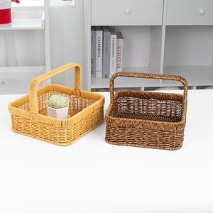 Cestas de ratán rectangulares con asa para almacenamiento de frutas y verduras, pan, aperitivos, uso doméstico, color café, patrón floral - Product Image 3