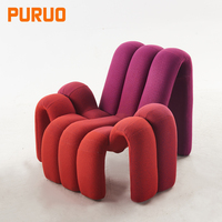 Fauteuil d'appoint en velours gris de forme poulpe PURUO, fauteuil de luxe en forme d'araignée, fauteuil d'appoint commercial Wabi Club Relax