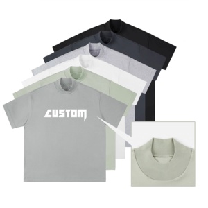 T-shirt pour homme en coton 100% tricoté, à épaules tombantes, coupe ample, col montant, 280 290 300 Gsm, surdimensionné, design personnalisé en gros - Product Image 1