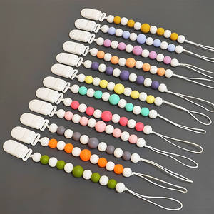 新款婴儿用品塑料鸭嘴夹硅胶珠出牙奶嘴链防摔玩具婴儿出牙 - Product Image 1