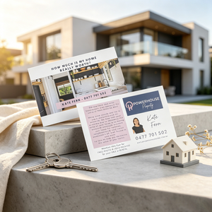 Carte postale immobilière rose personnalisée avec finition mate pour agent immobilier - Product Image 1