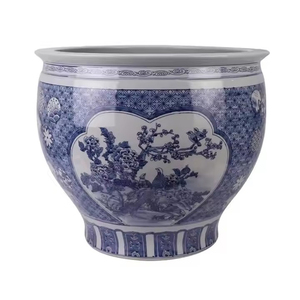 <span class=keywords><strong>Maceta</strong></span> de porcelana blanca azul China pintada a mano, <span class=keywords><strong>maceta</strong></span> grande con flor de pájaro, Tina grande de cerámica para plantas de interior al aire libre - Product Image 1