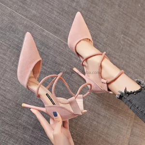 Fashion Sandals <b>Open</b> Solid Color Suede Pointed Toe Hollow Ankle Cross Straps Women Dress Pumps Heel Shoes - Product Image 5