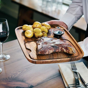Plato para carne <span class=keywords><strong>de</strong></span> madera <span class=keywords><strong>de</strong></span> acacia con canal para jugo - Vajilla ecológica apta para lavavajillas - Product Image 4
