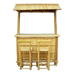 Outdoor Bamboo Tiki Bar Kits With Roof and Bottle Rack Drinking Bamboo Chairs With Back Support Commercial Furniture