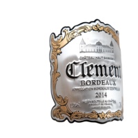 Étiquette de vin en étain de pewter en gros, autocollante, personnalisée, en aluminium embossé, étiquette de vin doux, étiquette en métal de Bourgogne