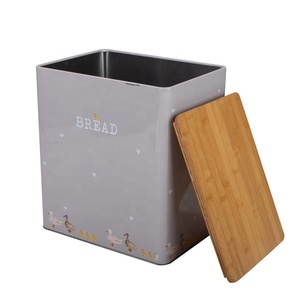 Color Powder Coated Metal <strong>Large</strong> <strong>Bread</strong> <strong>Bin</strong> with Bamboo Cover Rectangle Shape Injection-Molded Household Food Container - Product Image 3