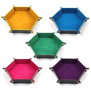 Caja de Almacenamiento Plegable de Tela de Terciopelo Hexagonal Hecha a Mano con Bandeja para Dados de PU, Diseño Ecológico y Duradero para Almacenamiento en Escritorio - Product Image 1