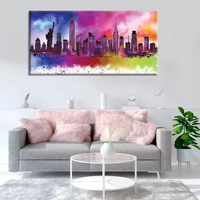 Lukisan minyak kanvas Kota New York berwarna abstrak definisi tinggi, poster dinding Nordik, dekorasi rumah, dekorasi kamar tidur anak perempuan