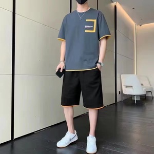 Conjunto Deportivo de Verano para <span class=keywords><strong>Hombre</strong></span>, Camiseta de Manga Corta y Pantalones Cortos, Estilo Casual Holgado de Dos Piezas, Atuendo <span class=keywords><strong>Elegante</strong></span>, 100% Fibra de Bambú Ecológica - Product Image 2