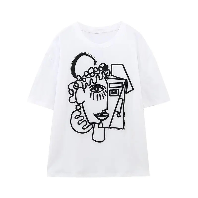 ZATRHMBM-camisetas blancas bordadas para Mujer, blusas Vintage de manga corta con cuello redondo, Top para Mujer 2023
