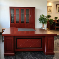Bureau de direction modulaire en bois massif et verre, grand format, moderne, brun rougeâtre, sain, pour bureau de PDG