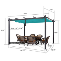 Pergola moderne en aluminium 3x4m avec auvent coulissant, abri de jardin extérieur imperméable, parasol pour terrasse et patio