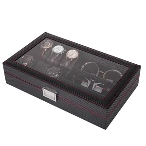 럭셔리 시계 안경 케이스 탄소 섬유 시계 상자 나무 디스플레이 시계 주최자 보석 나무 안경 저장 상자