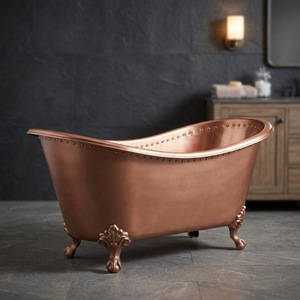 Bañera Ovalada Independiente de Cobre con Patas de Gato, Bañera Clásica de Cobre Pulido para Casa o Villa - Indan Home Crafts - Product Image 1
