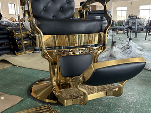 Arabia Saudita Gold Luxury <span class=keywords><strong>Classic</strong></span> Salon Shop Black Gold Professional Reclinable Hidráulico Extra Pump Base Silla de peluquero para hombres - Product Image 5