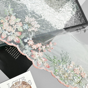 Nastro in Pizzo Tulle Ricamato con Paillettes, Decorazione Floreale Scintillante per <span class=keywords><strong>Abiti</strong></span>, Matrimoni, Fai-da-Te - Product Image 2