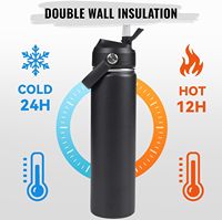 24oz Yalıtımlı Paslanmaz Çelik Geniş Ağızlı Çift Cidarlı Vakumlu Su Şişesi, BPA İçermez, 24 Saat Termal, Parti Kullanımı İçin