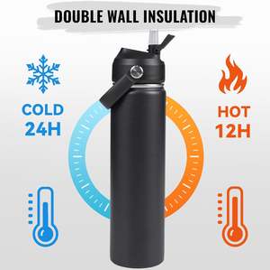 Bouteille d'eau isotherme en acier inoxydable de 24 oz, à large ouverture, double paroi sous vide, avec paille en silicone, anti-transpiration et anti-fuite, sans BPA - Product Image 5