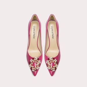 Tacones de Lujo con Hebilla de Cristal para Mujer, <span class=keywords><strong>Zapatos</strong></span> de Tacón Alto de <span class=keywords><strong>Charol</strong></span> con Punta en Pico, <span class=keywords><strong>Zapatos</strong></span> Rojos de Novia - Product Image 3