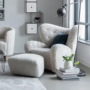 European Luxury Home Furniture White Fake Sheep Chair Sofa ArmChair Fabric Sheep Skin Fur Plush Cover Wing Back Accent Chair