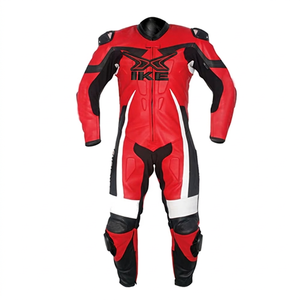 Hike Impex Men's <b>Red</b> Black Leather Motorcycle Racing <b>Suit</b> Full Sleeve Waterproof All Seasons Protective Gear Front Logo - Product Image 1