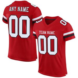 Custom <b>Red</b> White-Black Classic Style Mesh Authentic <b>Football</b> Jersey - Product Image 1