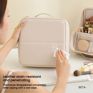 Bolsa de Maquillaje Vertical Personalizada con Logotipo para Mujer, Organizador de Cosméticos, Gran Capacidad, Impermeable, Portátil, Material PU - Product Image 4