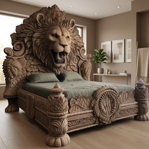 Carved Lion Head Bedroom Bed Custom Solid Wood King Size Bed <b>Frame</b> <b>Antique</b> Decorative Bed for Villa Hotel - Product Image 3