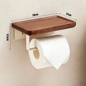 Portarrollos de Papel Higiénico Moderno de Aluminio Ecológico Lazy Sunday Cream & Walnut, con Estante, para Montar en la Pared, para Cocina, Hotel y Baño - Product Image 1