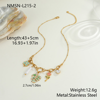 Collier en émail dopamine coloré plaqué or 18 carats en acier inoxydable avec breloques trèfle, rose, perle, feuille, cœur hawaïen, fleur