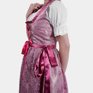 Rosa Traditionelles Dirndl-Kleid mit V-Ausschnitt, Puffärmeln, Schnürung am Oberteil, ausgestelltem Rock, Karo-/Blumenmuster, umweltfreundlich für Festivals - Product Image 6