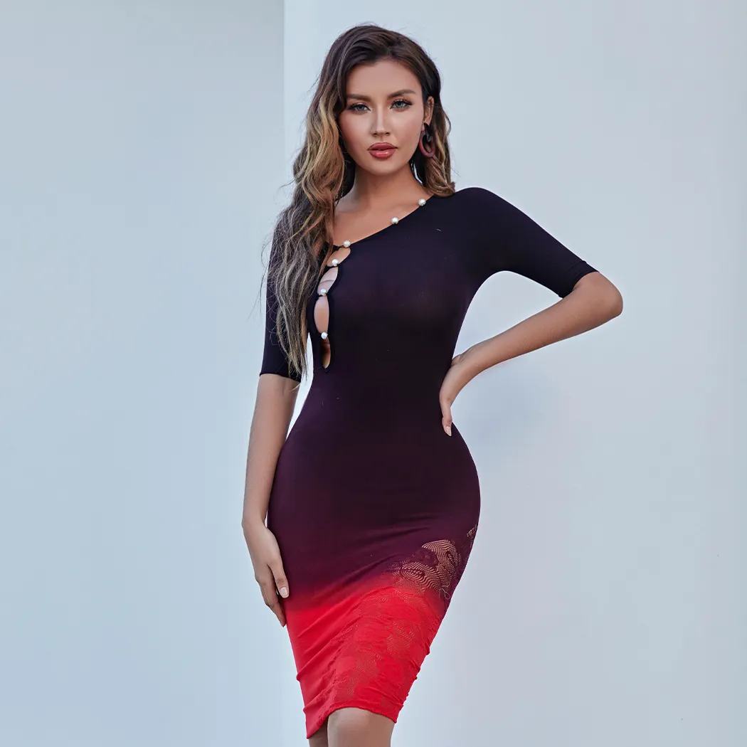 2023 뜨거운 판매 여자 치파오 스타일 섹시한 관점 플러스 크기 넥타이 염색 bodycon 드레스