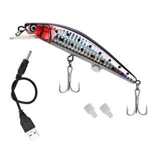 Hot sale 120mm 15g Electric vibration Hard Minnow Lure USB Rechargeable Fishing Twitching Lures with LED Light