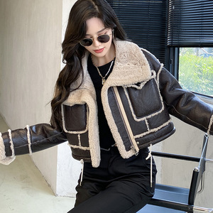 معطف من جلد الغنم عالي الجودة للسيدات, معطف من جلد الغنم لركوب الدراجات النارية - Product Image 4